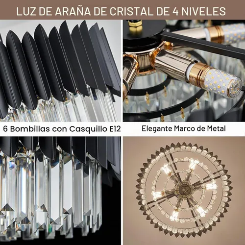 Vista 3 de Candelabro de cristal negro de 20 pulgadas con luces colgantes