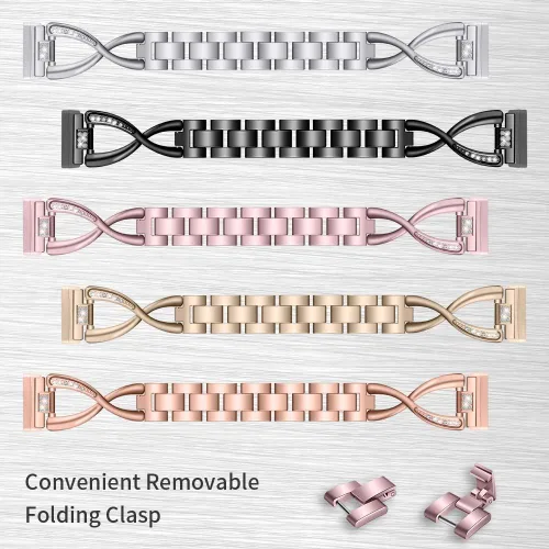 Vista 6 de FitTurn Compatible con Fitbit Versa 4/Sense 2/Versa 3/Sense Band para mujer, correa de repuesto de metal con diamantes de imitación de cristal