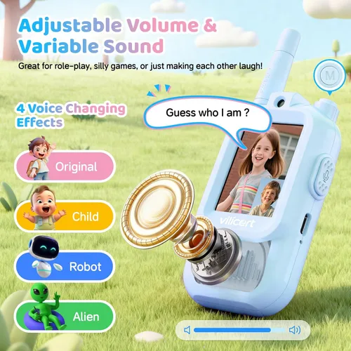 Vista 2 de Walkie Talkies de video con pantalla en tiempo real y cambiador de voz, radios recargables de largo alcance para niños de 3 a 12 años, regalos