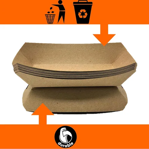 Vista 6 de Botes de comida de papel mediano, bandejas de papel kraft marrón para alimentos. Mediano (1 libra). Paquete de 250, botes desechables y reciclables.