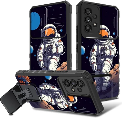 Vista 22 de Funda para Samsung Galaxy A53 5G con cubierta de cámara y soporte de soporte, resistente a prueba de golpes, TPU funda protectora para Samsung