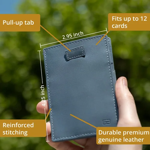 Vista 3 de GARZINI Cartera mágica con tirador, cartera minimalista con tarjetero RFID, cartera de cuero para 12 tarjetas, 07 Negro cepillado, Minimalista
