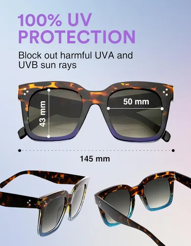 Vista 55 de zeroUV - Gafas de sol cuadradas retro de moda de gran tamaño para mujer estilo vintage 1.969 pulgadas