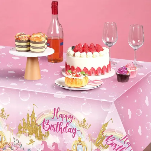 Vista 5 de Oudain Paquete de 3 manteles de plástico desechables para fiesta de princesa, manteles de plástico desechables con diseño de princesa, manteles