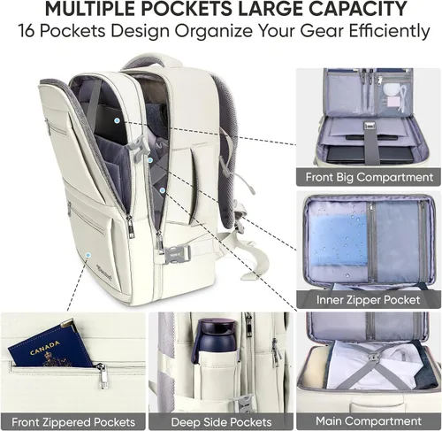 Vista 2 de BALEINE Mochila de Viaje para Mujeres y Hombres, Mochila Grande y Resistente de Equipaje de Mano para Laptop, Regalos para Negocios, Casual, Fin