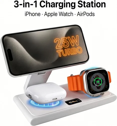 Vista 8 de MONASAY 25W 3-in-1 Wireless Charging Station for Apple with Smart Screen White