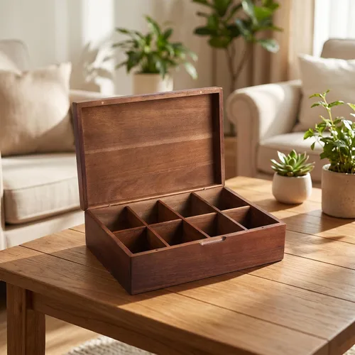 Vista 7 de 1 organizador de caja de té de madera de acacia, organizador de té