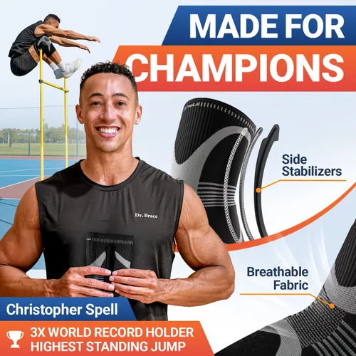 Vista 2 de DR. BRACE ELITE - Rodillera con Estabilizador de Talla (Paquete de 2) Rodillera para Mujeres y Hombres, Entrenamiento, Deportes, Manga de Compresión