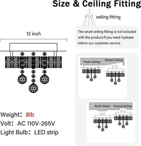 Vista 5 de Mini Lámpara de Araña Empotrada de 12" de Diámetro para Pasillo, Candelabros de Techo de Cristal para Comedor, Dormitorio, Sala de Estar, Entrada