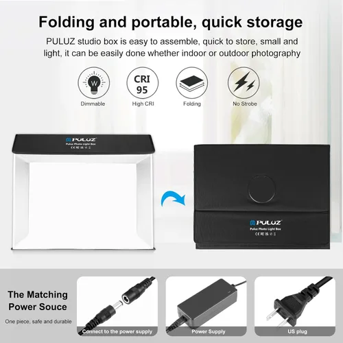 Vista 5 de PULUZ Caja de luz portátil para estudio fotográfico, caja de fotos grande de 24.6 x 16 pulgadas, kit de estudio profesional regulable con 672 luces