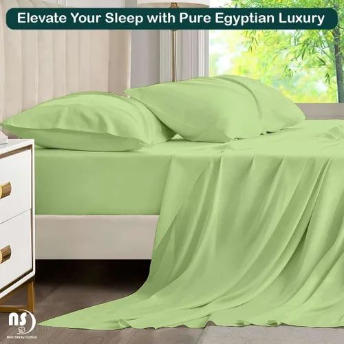 Vista 6 de NON Sticky cotton Juego Premium de Sábanas Bajeras de Algodón Egipcio de 4 Piezas Tamaño Queen, Sábanas de Cama de Calidad Hotelera Suaves y Salvia