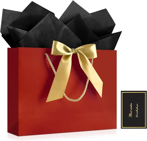 Vista 30 de JMANNI 12 bolsas de regalo de papel de boda con asa, bolsas medianas de regalo de agradecimiento de 13 pulgadas con lazo de cinta, regalos