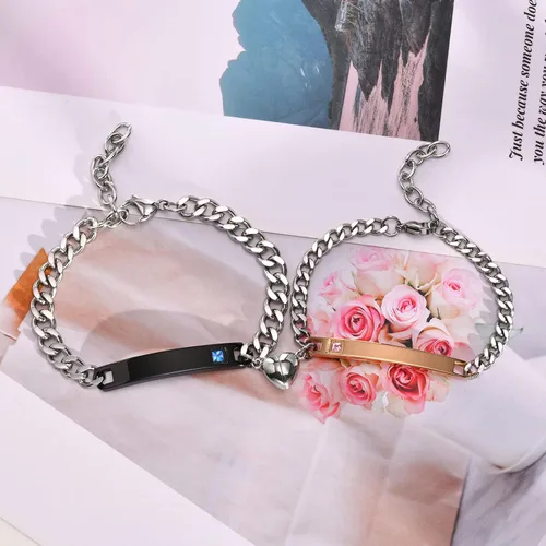 Vista 7 de MEALGUET - Pulseras magnéticas personalizadas para parejas de atracción mutua, pulseras de identificación trenzadas con nombre, conjunto de pulseras