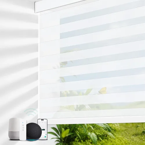 Vista 13 de MING CHEN Persianas motorizadas con control remoto, motor recargable integrado, persianas eléctricas automáticas de cebra compatibles con Alexa