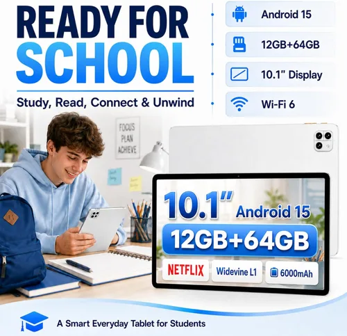 Vista 2 de Tablet 10.1 inch Android 15 Tablet: 12GB RAM 64GB ROM 2TB Expand