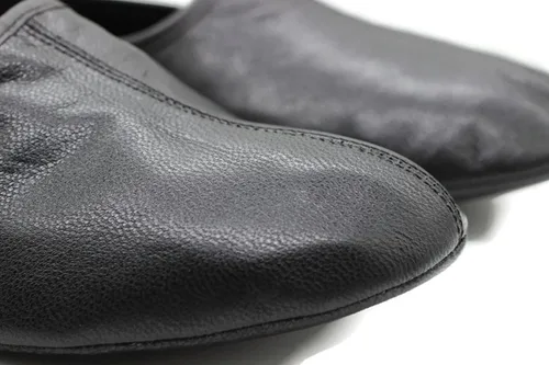 Vista 4 de Mens Indoor Leather Slippers Black Traditional Babouche House Shoes Barefoot Moccasin
