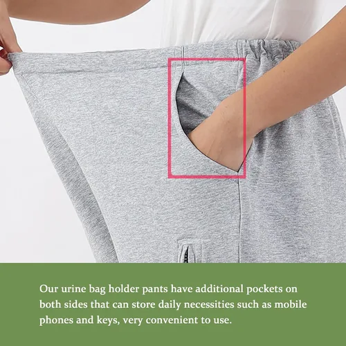 Vista 7 de Pantalones de catéter, pantalones con soporte para bolsa de orina para hombres y mujeres, pantalones de cuidado de la incontinencia de doble