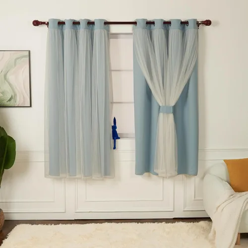 Vista 15 de INLINAS Cortinas opacas beige con superposición transparente, paneles térmicos y de reducción de ruido con ojales en la parte superior