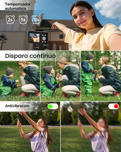 Vista 6 de Cámara digital para niños, FHD 1080P 44MP Cámara digital de punto y disparo con detección de rostros, captura de sonrisas, zoom 18X, 20 filtros