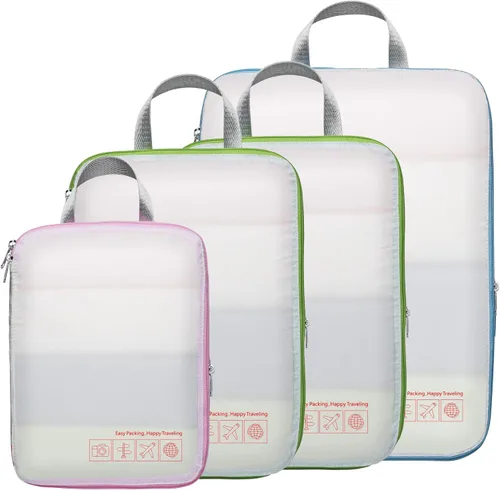 Vista 38 de Cambond - Cubos de compresión para viajes de mujer - Bolsas de viaje expandibles, organizadores de equipaje, esenciales de viaje, cubos de 01 Sandía