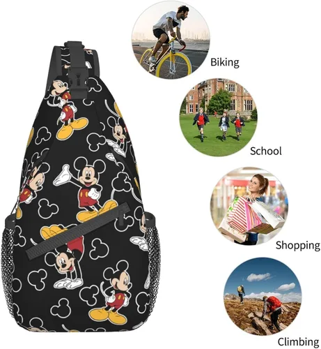 Vista 5 de EVWKL Linda mochila cruzada de Mickey Mouse para mujeres y hombres, bolsa de pecho para mujer, bolso de viaje, deportes, senderismo, Negro-2