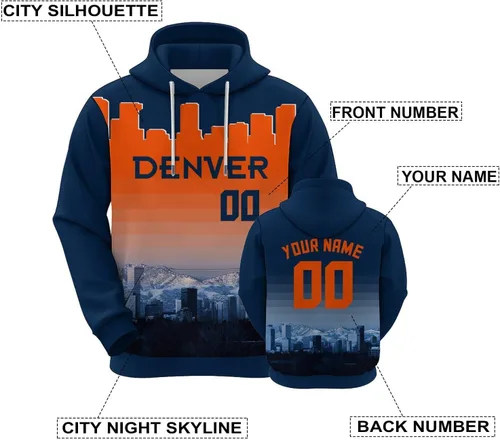 Vista 35 de Custom Football Hoodies City Night Skyline Personalized Sweatshirt Name Number Fan Gift Pullover for Men Women Youth