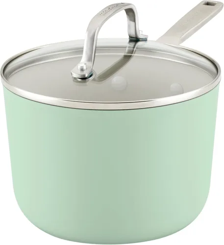 Vista 11 de KitchenAid Sartén antiadherente de cerámica anodizada dura con tapa, 3 cuartos de galón, terciopelo azul