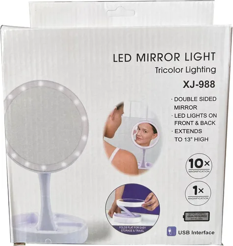 Vista 7 de Espejo de maquillaje cosmético regulable de 6 pulgadas de doble cara 10X/1X de aumento con control de botón, espejo plegable fácil de transportar