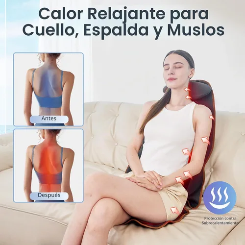 Vista 3 de SLOTHMORE Cojín de asiento de masaje, masajeador de espalda de vibración con calor, almohadilla para silla de masaje con almohada ajustable
