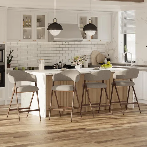 Vista 19 de COLAMY Juego de 2 taburetes de bar de 26 pulgadas de altura de mostrador con respaldo, sillas de bar tapizadas modernas con patas de metal para Beige