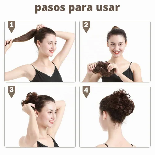 Vista 5 de Barsdar - Moño de cabello 100 % humano, Moño desordenado, Extensiones de cola de caballo, Moño de cabello rizado, Pieza de cabello