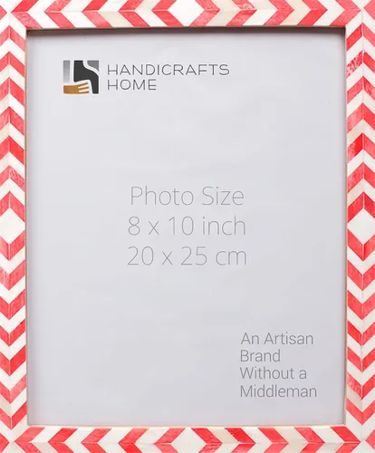 Vista 19 de Handicrafts Home Marco de fotos de mosaico chevron – Marco de fotos hecho a mano con incrustaciones de hueso de 4 por 6 para decoración de mesa