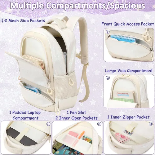 Vista 107 de Juego de mochila para niñas y adolescentes, mochila escolar para niños con bolsa para el almuerzo, estuche para lápices, mochilas escolares