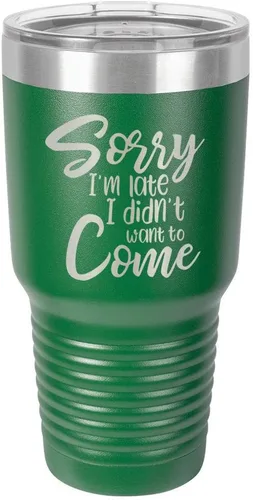 Vista 21 de Sorry I'M LATE I DIDN'T WANT TO COME Vaso negro de 30 onzas con popote y tapa superior deslizante Taza de viaje de acero inoxidable Comparar