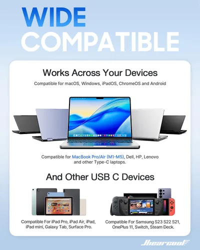 Vista 5 de Hiearcool - Hub USB C 7 en 1, compatible con MacBook, color plateado 4K @30Hz HDMI, 100W PD