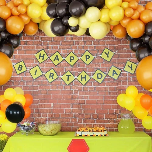 Vista 7 de Kit de guirnalda de globos, kit de arco de globos retro naranja, negro y amarillo, arco de globos de construcción, globos de látex para fiesta