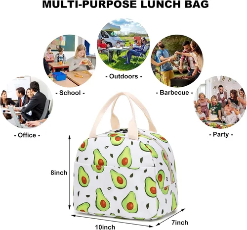 Vista 5 de Lonchera aislada con aguacate para mujeres, lonchera reutilizable para el trabajo, escuela, picnic, viajes
