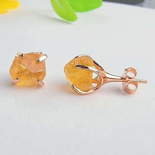 Vista 72 de Aretes de piedra preciosa natural en bruto con oro rosa sobre plata de ley 925, 6 a 0.276 in, regalo de piedra de nacimiento de calidad genuina