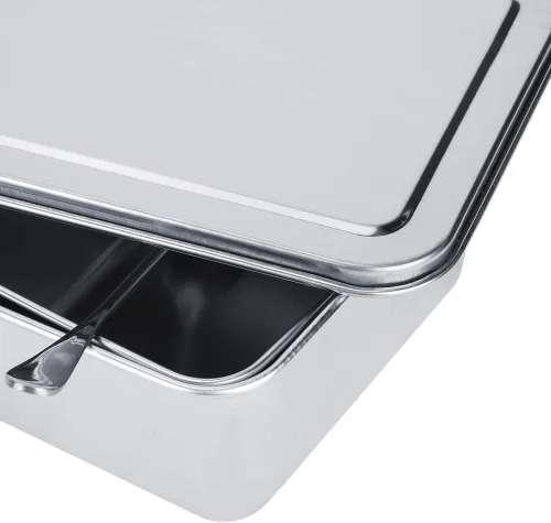 Vista 9 de Servidor de condimentos, tarro de condimentos de acero inoxidable de grado alimenticio de 21 onzas con cuchara y tapa, 3 compartimentos extraíbles