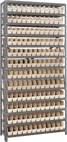 Vista 312 de Quantum QSBU-245BK Heavy Duty Shelving Unit with (7) Shelves and (24) QUS245 Black Bins for Garage Warehouse Storage Distribution 400 lb Load