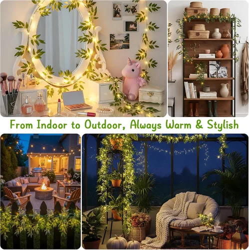 Vista 4 de suddus Willow Vine con luces de hadas funciona con pilas, 12 pies 40 luces LED artificiales con control remoto, cadena de luces colgantes