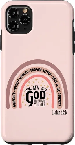 Vista 13 de Funda motivacional para iPhone 13 Pro Max Waymaker Boho Rainbow con versículo bíblico