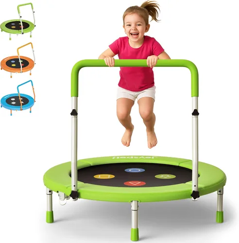 Vista 11 de 3FT Toddler Trampoline with Adjustable Handlebar, 36" Foldable & Spring-Free, Mini Kids Indoor Outdoor Trampoline for Ages 1-6, Noiseless Jumping