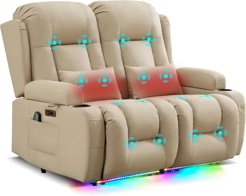 Vista 44 de URRED Sofá reclinable Power Loveseat con masaje y calor, gris ceniza