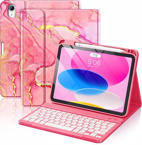 Vista 11 de FUWANG - Funda para iPad A16 de 11ª/10ª generación con teclado, color mármol negro