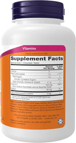 Vista 2 de Suplementos NOW, vitamina C-500, protección antioxidante*, sabor a cereza, 100 pastillas masticables