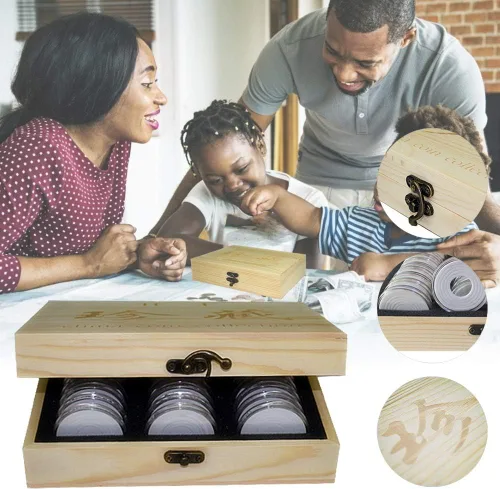 Vista 5 de Caja universal de colección de monedas de madera de 30 piezas, estuche de almacenamiento para monedas, contenedor de cápsulas para monedas, caja
