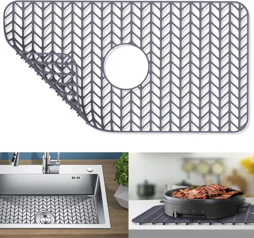Vista 13 de GUUKIN Protectores de fregadero para fregadero de cocina, 12.25" x 11.5" rejilla plegable antideslizante de silicona para el fondo de fregaderos