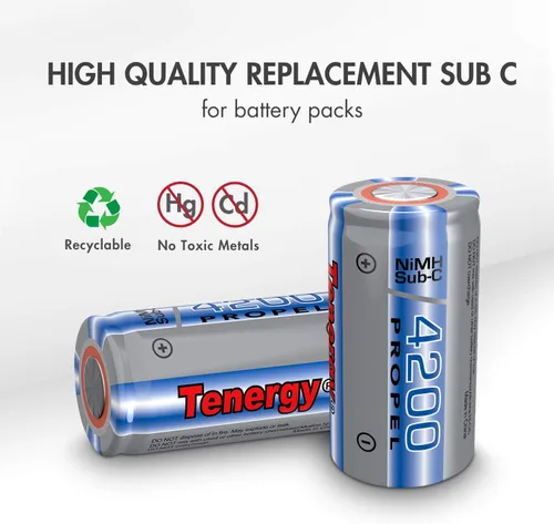 Vista 3 de Tenergy NiMH SubC 1.2V 4200mAh, baterías recargables de parte superior plana, paquete de 10