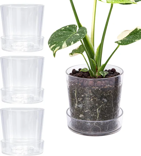 Vista 18 de Maceta Phoenix Vine de 3.5 pulgadas de acrílico transparente con bandeja, maceta para orquídeas con agujeros de drenaje, platillo profundo